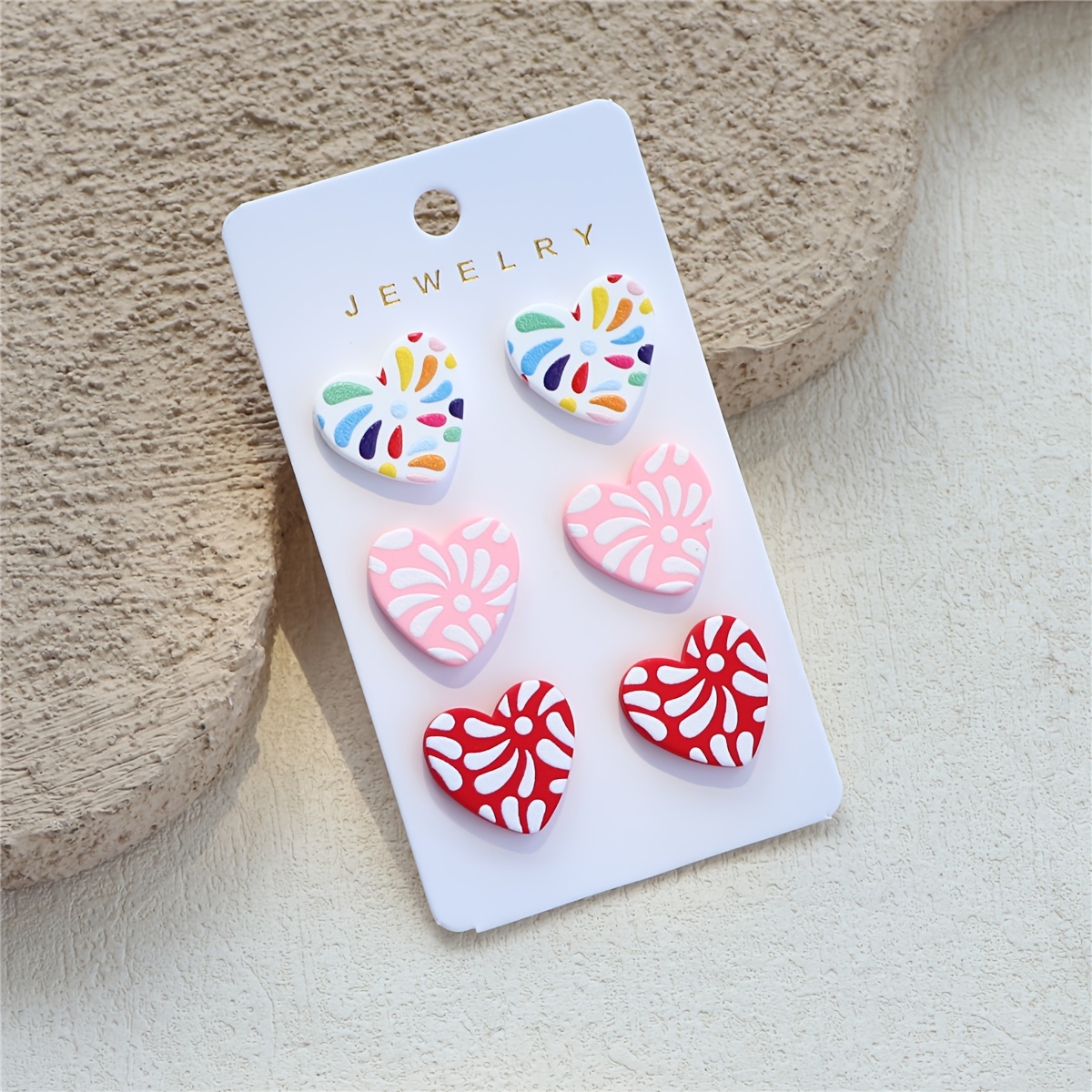 3 Pairs Christmas Fireworks Print Clay Texture Earrings